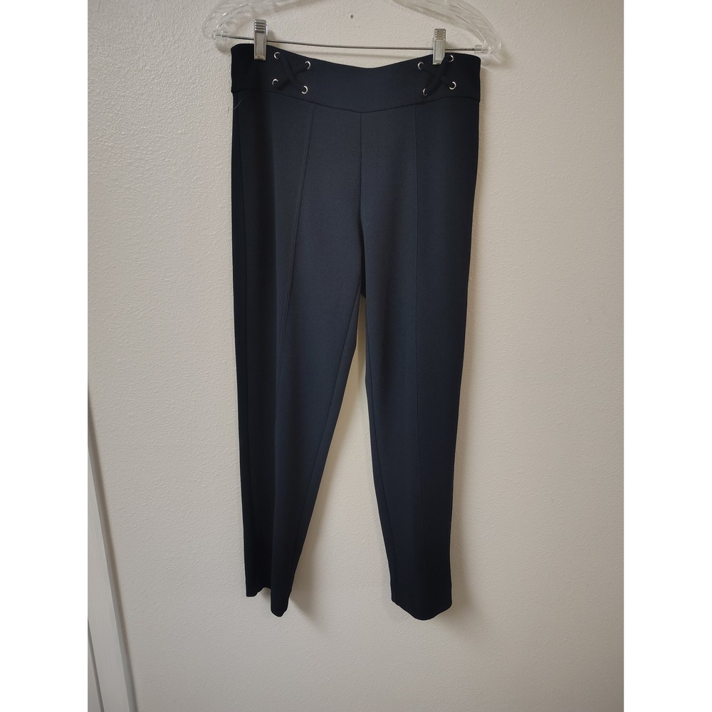 Hope & Harlow Navy Blue Lace Up Waist Pintuck Tapered Leg Dress Pants Small